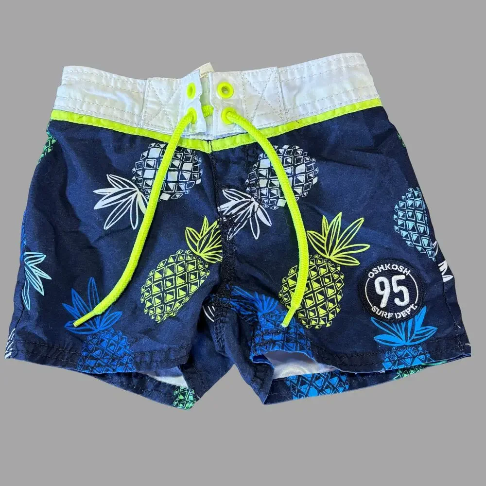 OshKosh B'gosh Boardshorts Baby 9M Blue Pineapple-Print Embroidered Swim Summer